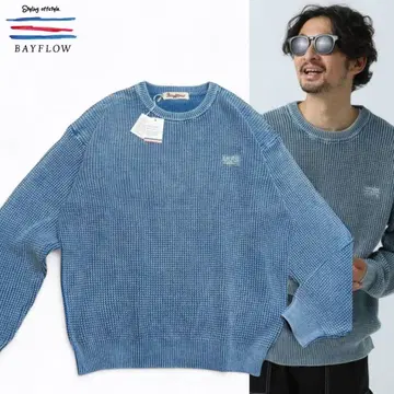 베이플로우 페이드 가공 아제 편직 맛내기 니트 L BAYFLOW