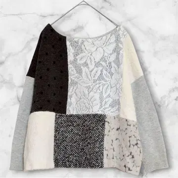 [ 새상품급 ] 비어즐리 상의 이소재 절개 패치워크 니트