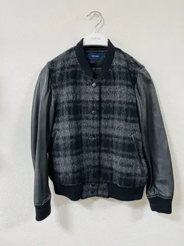 MACPHEE 울 가죽 블루종 체크 무늬