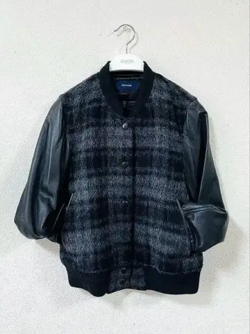 MACPHEE 울 가죽 블루종 체크 무늬