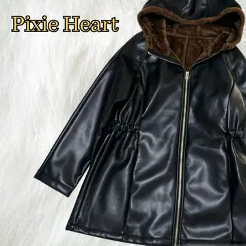 새상품급 픽시 하트 가죽 느낌 코트 후드 아우터 라이더스 보아