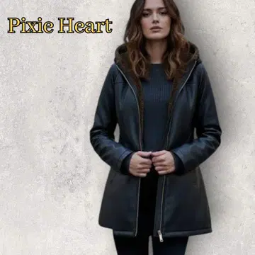 새상품급 픽시 하트 가죽 느낌 코트 후드 아우터 라이더스 보아