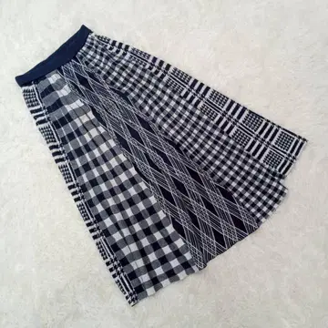 [피칭] (F) 랜덤 체크 롱 니트 스커트 허리밴딩