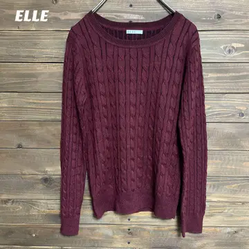 [엘르] ELLE 버건디 케이블 니트 스웨터 L