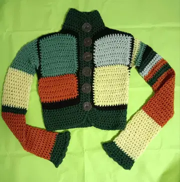 멀티 컬러 패치워크 스웨터 가디건