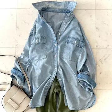 새상품급 바빌론 BABYLONE 데님 셔츠 라이트 블루 워시 가공