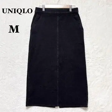 유니클로 내로우 스커트 M 블랙 허리밴딩 스트레치 백 슬릿 무지