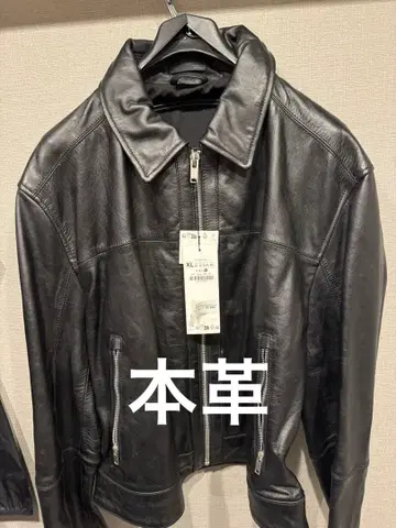 택 포함 새상품 [ ZARA ] 가죽 자켓 박스핏 블랙 소가죽