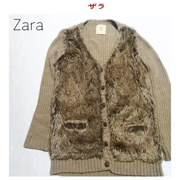 자라 ZARA 퍼 니트 가디건 튜닉 베이지 가을/겨울