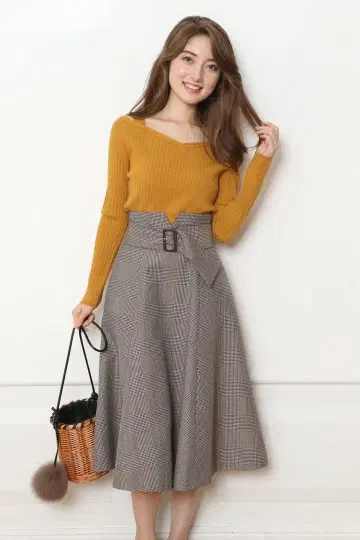 Mystrada 체크 플레어 스커트
