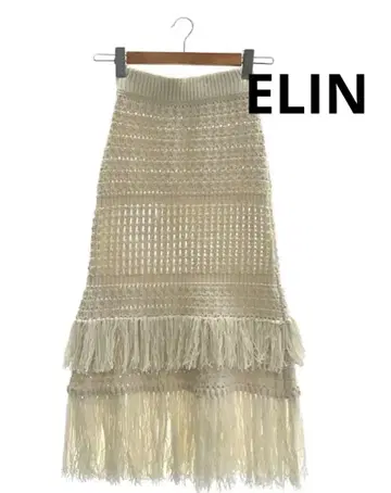 ELIN 프린지 장식 화이트 롱 스커트