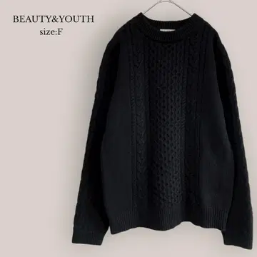 BEAUTY&YOUTH 크루넥 니트 케이블 짜임 울 혼방 블랙