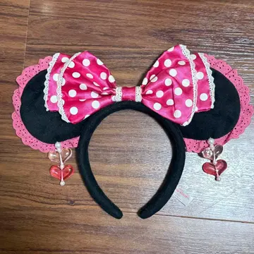 디즈니 미니 귀찌 도트 레이스 머리띠 핑크