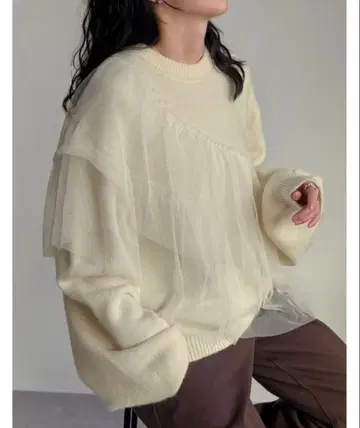 Re:EDIT 알파카 터치 튤 프릴 풀오버