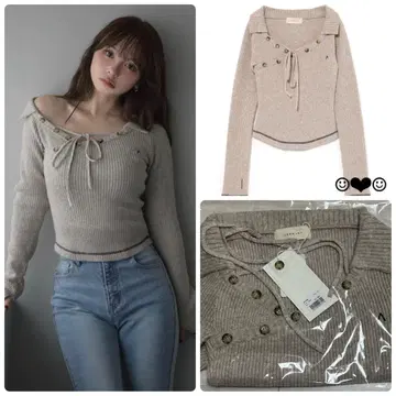 andmary Anita button knit tops beige