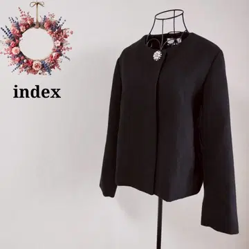 새상품급 인덱스 비쥬 장식 노카라 코트 숏 기장 자켓 L