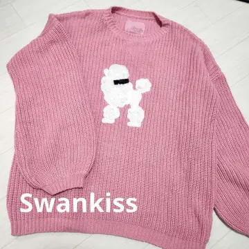 Swankiss 핑크 니트 스웨터 푸들 자수