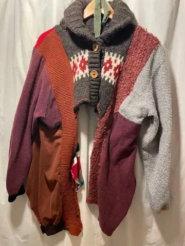 KILIG 멀티 컬러 패치워크 니트 가디건