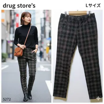 드럭 스토어즈 체크 무늬 슬림 팬츠 L 사이즈 허리밴딩 새상품급