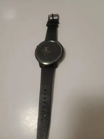 moussy 블랙 가죽 아날로그 손목시계