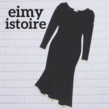 eimy istoire 라메 트리밍 머메이드 니트 원피스 F 블랙