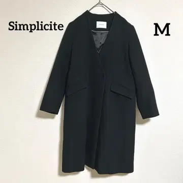 Simplicite 울 혼방 블랙 노카라 롱 코트 심플