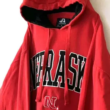 제이 미국 네브라스카 자수 후드티 L 레드 빨간색 구제 의류