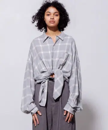 [ VICTIM ] RAYON CHECK SHIRTS / GRAY(L)