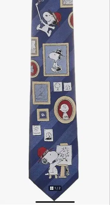 스누피 디자인 넥타이 네이비