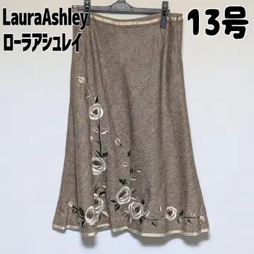 로라 애슐리 꽃 자수 울 스커트 사이즈 13 브라운