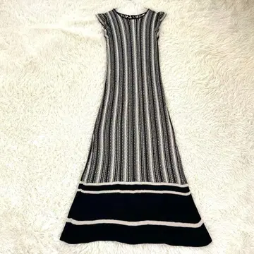 내추럴 뷰티 올 패턴 프릴 소매 프렌치 슬리브 니트 롱 원피스