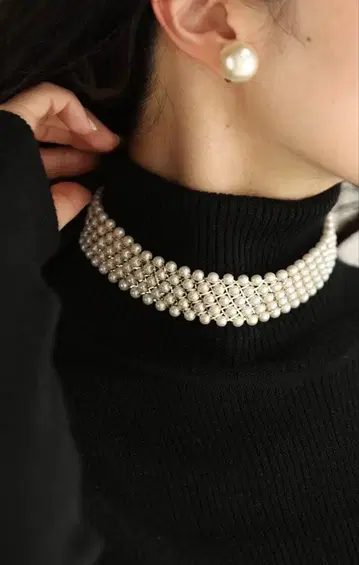 [ 미사용품 ] CAWAII 폭넓은 펄 초커 목걸이