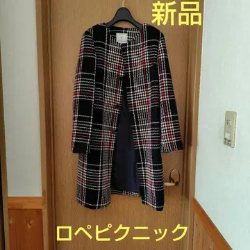 새상품 택 포함 로페피크닉 체크 무늬 롱 코트 노카라 M 사이즈