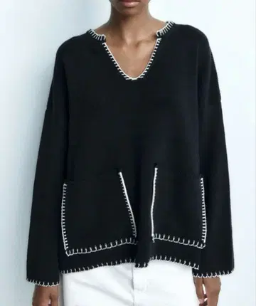 ZARA 탑 스티치 니트 스웨터 네이비 블루 S 사이즈