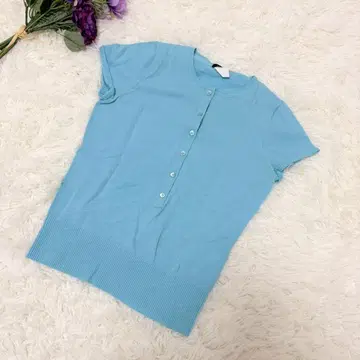 J.CREW 반팔 메리노울 니트탑 앞 버튼 라이트 블루