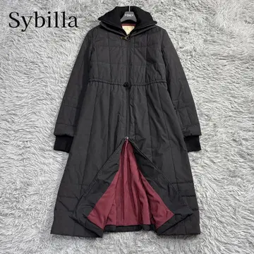 새상품급 시빌라 충전솜 롱다운 코트 A라인 리브 니트 블랙 보르도