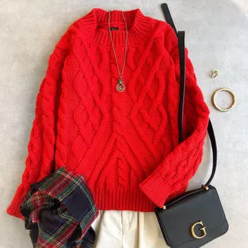 새상품급 BATONER 바토나 SHIPS 별주//케이블 니트 레드 빨간색