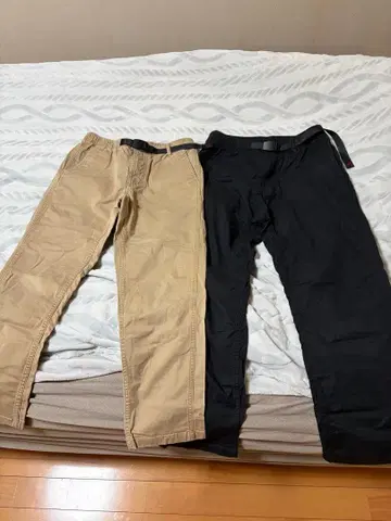 그라미치 벨트 포함 치노 팬츠 / 베이지, 블랙 2개 세트