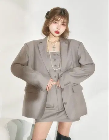 Darich 오버 사이즈 테일러드 자켓 & 스커트 세트 그레이