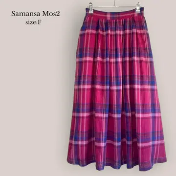 Samansa Mos2 롱 플레어 스커트 체크 밴딩 핑크 계열
