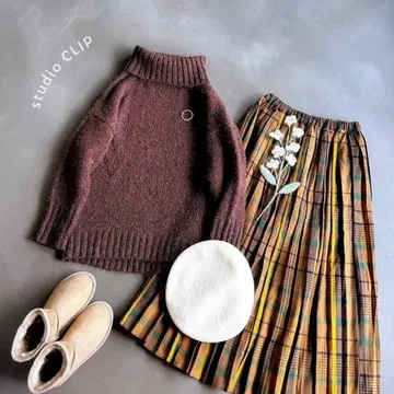 스튜디오 클립 터틀넥 니트 스웨터 브라운 MIX 컬러