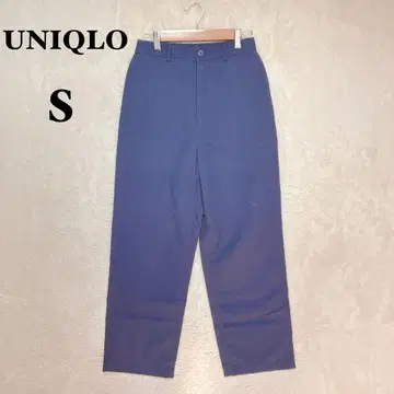 유니클로 린넨 혼방 스트레이트 팬츠 S 블루 백 밴딩 롱 레그 효과