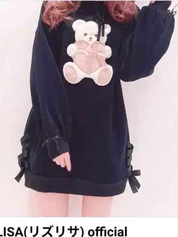 LIZLISA 보아 곰 속기모 원피스 트레이닝복 후드티 블랙