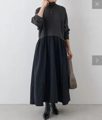 비어즐리 니트콤비 개더 원피스