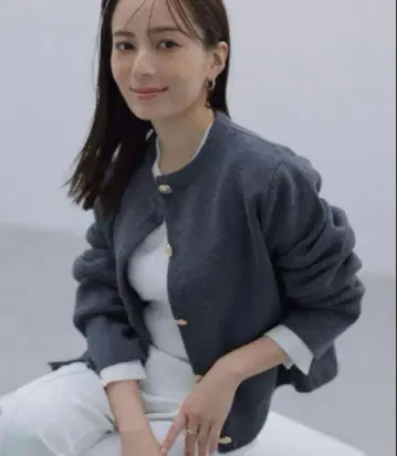 anuans 오리지널 버튼 노카라 니트 자켓 그레이