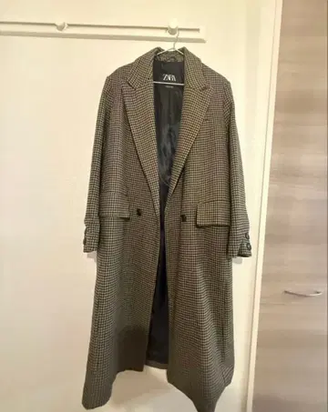 ZARA 체크 무늬 롱 코트 브라운 계열