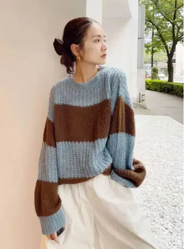 ungrid 보더 니트 스웨터