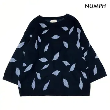 NUMPH 니트 리프 무늬 긴팔 네이비