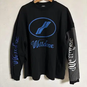 Welldone 블랙 로고 프린트 긴팔 티셔츠