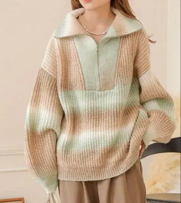 새상품급 Bab 바브 그라데이션 니트 하프 지퍼 풀오버 민트 F